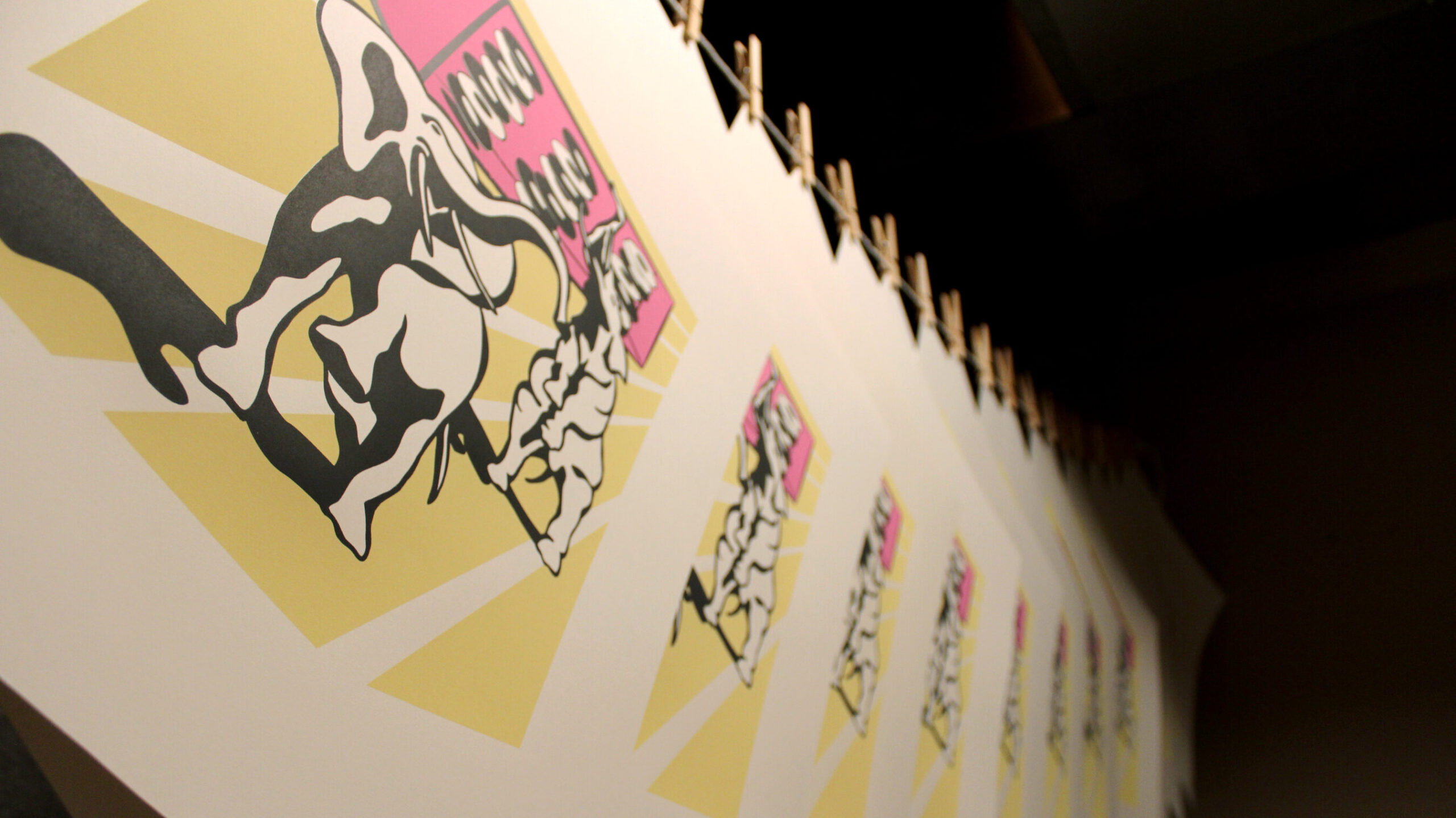 Screen prints on a clothesline
