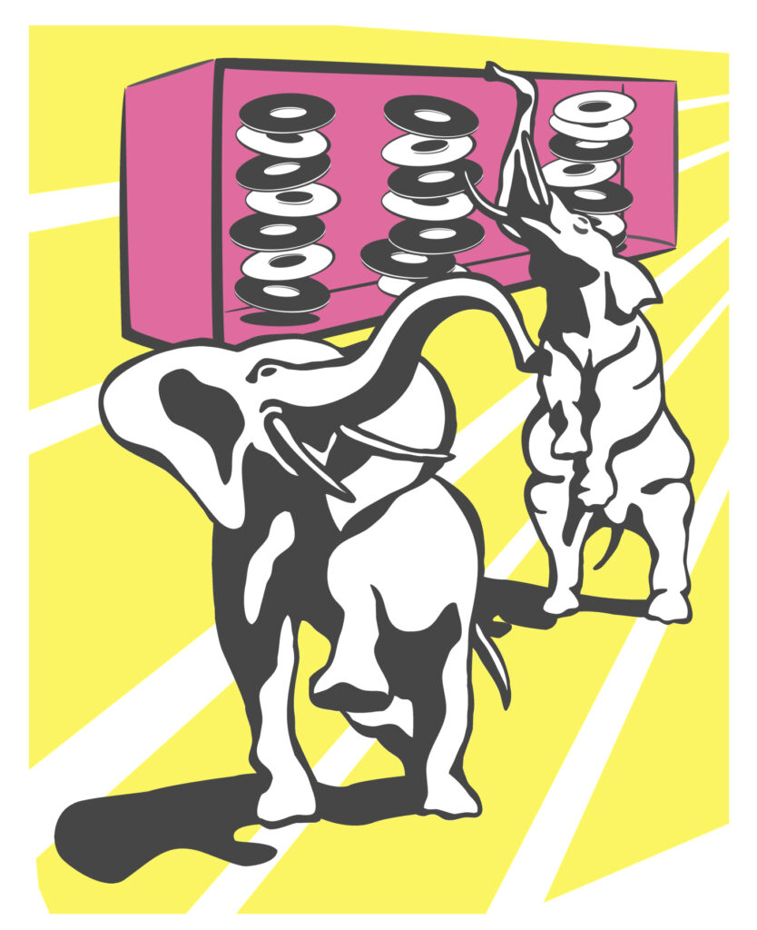 All the dishes rattle in the cupboard when the elephants arrive screenprint